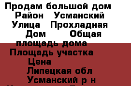 Продам большой дом  › Район ­ Усманский › Улица ­ Прохладная › Дом ­ 1 › Общая площадь дома ­ 68 › Площадь участка ­ 40 › Цена ­ 1 200 000 - Липецкая обл., Усманский р-н, Крутченская Байгора с. Недвижимость » Дома, коттеджи, дачи продажа   